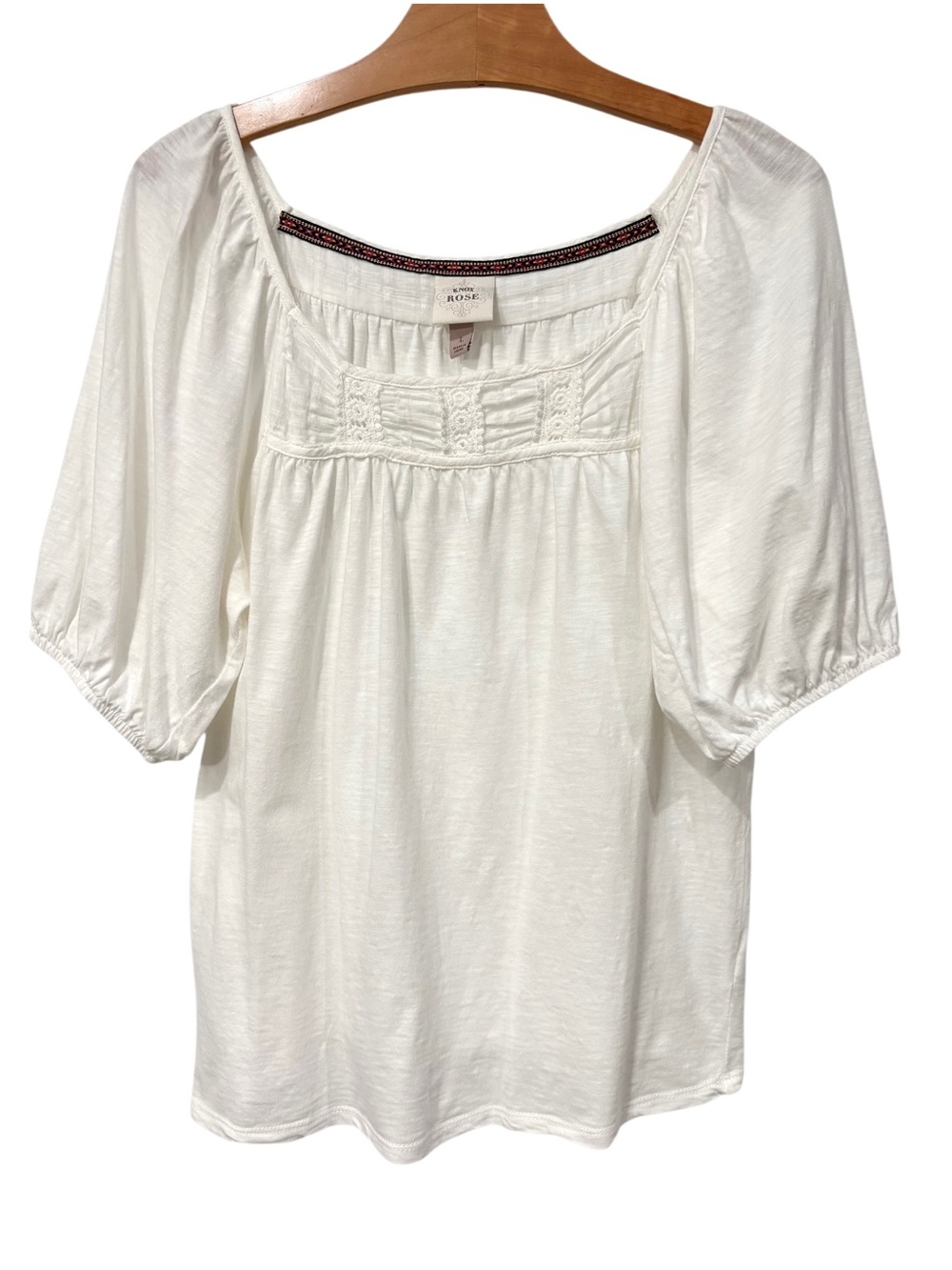 Knox Rose Peasant Puff Short Sleeve Top Cream Large